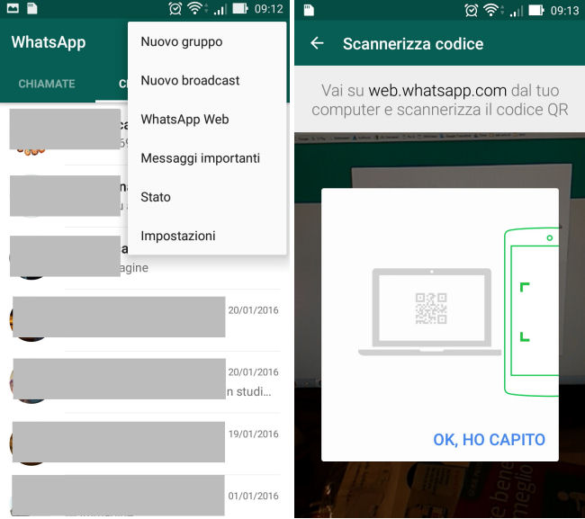 Associare smartphone whatsapp web