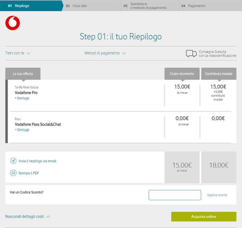 Vodafone pro sottoscrizione offerta