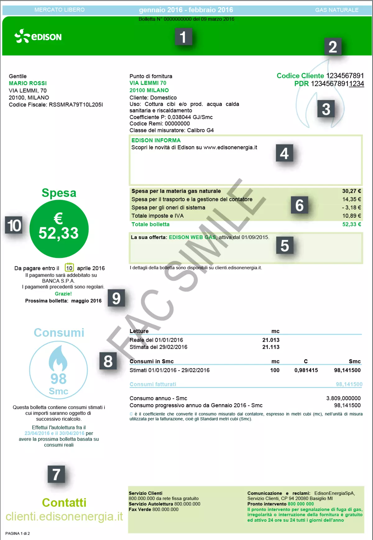 Bolletta edison gas prima pagina 0