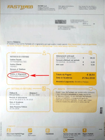 Cambio operatore fisso codice migrazione