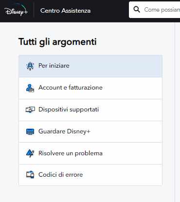 Centro assistenza disney plus