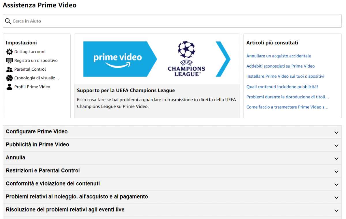 Centro assistenza prime video