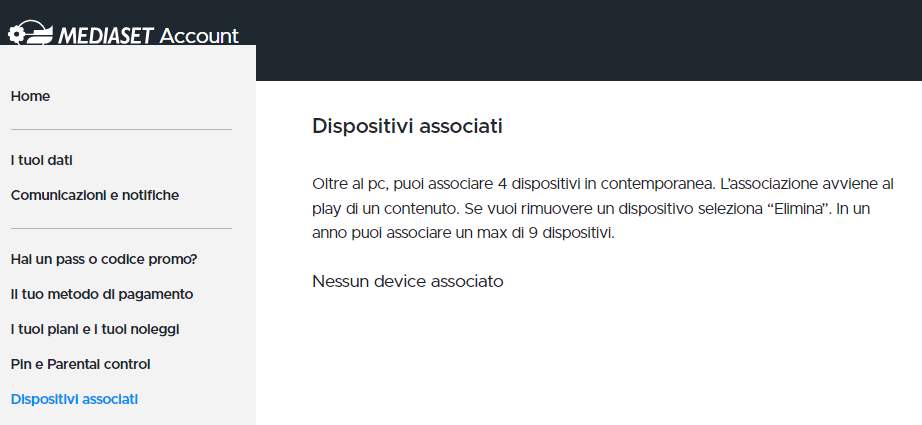 Dispositivi mediaset infinity