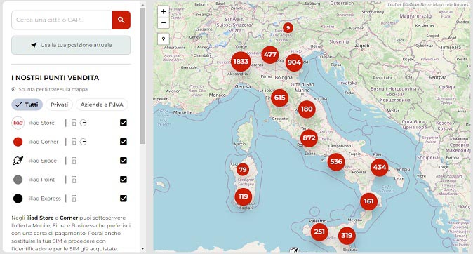 Iliad negozi mappa