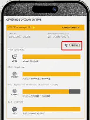 Kena mobile restart pulsante