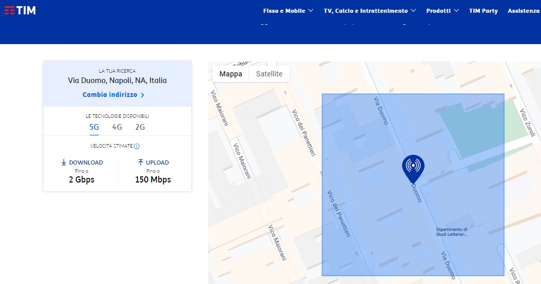 Mappa interattiva copertura mobile sito tim 0
