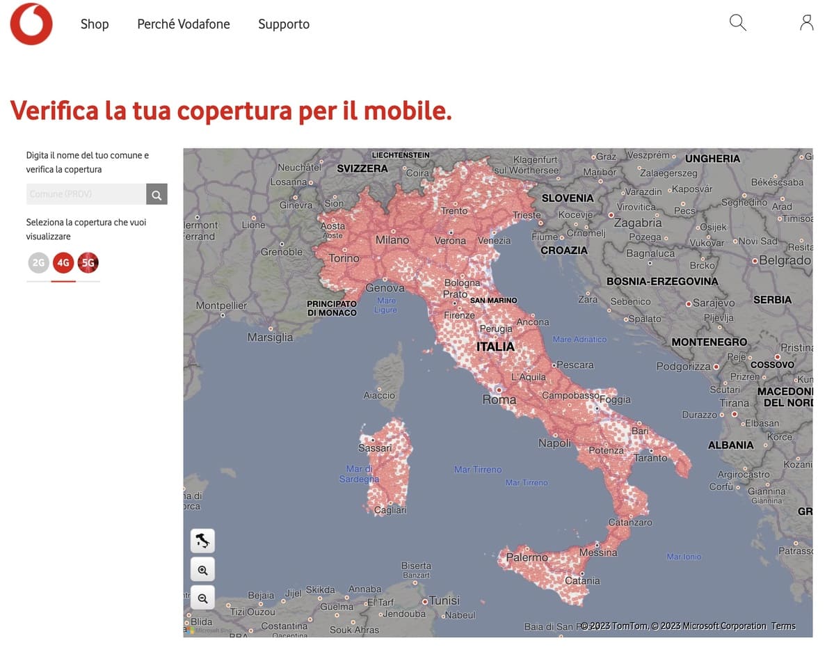 Mappa copertura vodafone