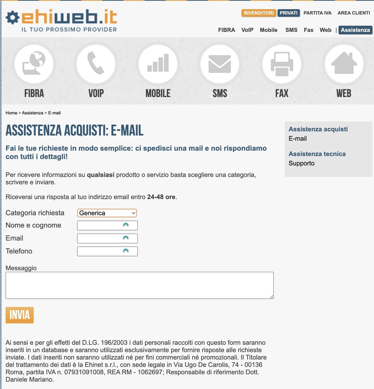 Modulo di contatto ehiweb