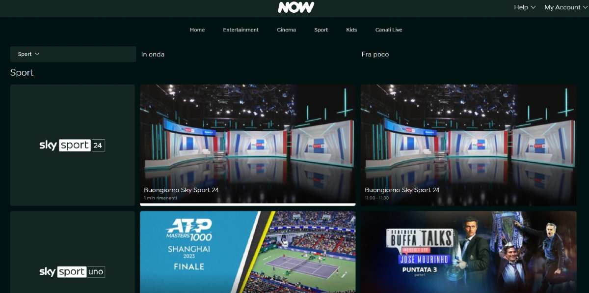 Now tv partite oggi