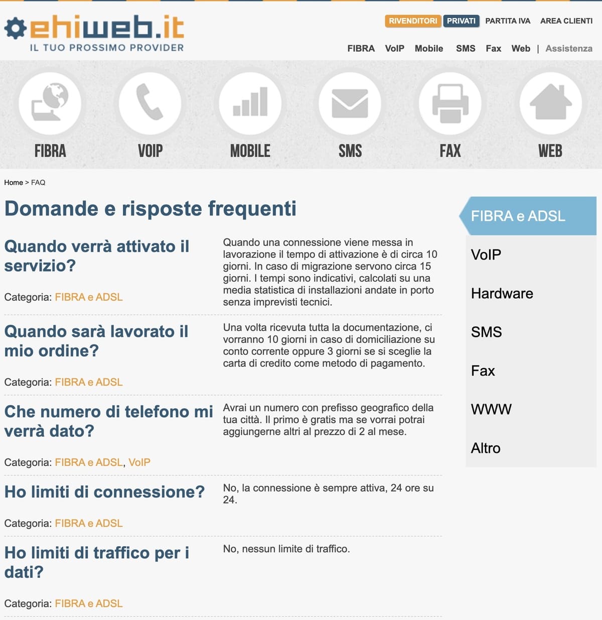 Pagina faq ehiweb
