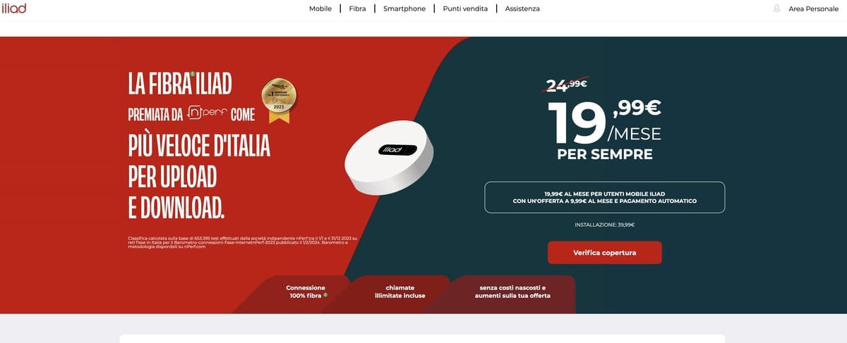 Verifica copertura iliad fibra